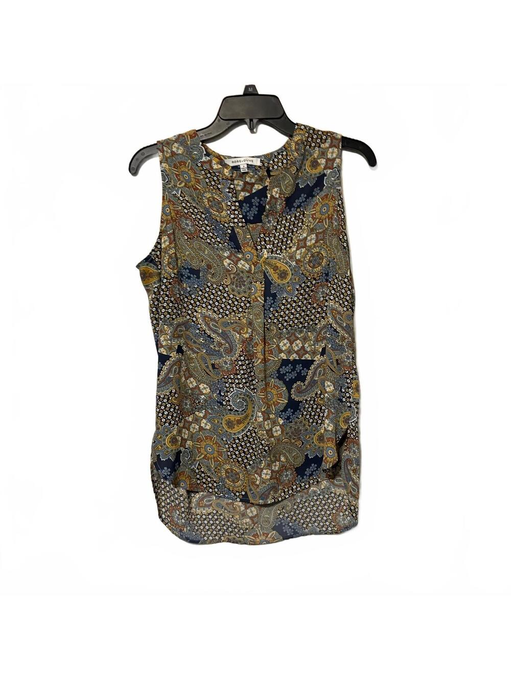 Rose + Olive Edgy Grunge Boho Feminine Sleeveless Paisley Women's Blouse Small